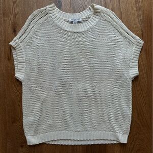 Tommy Bahama Cream Open Knit Short Sleeve Sweater Top, M